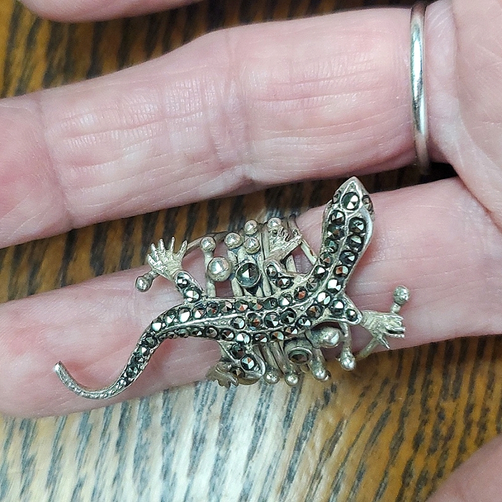 VINTAGE STERLING SILVER MARCASITE GECKO RING... - Picture 6 of 10